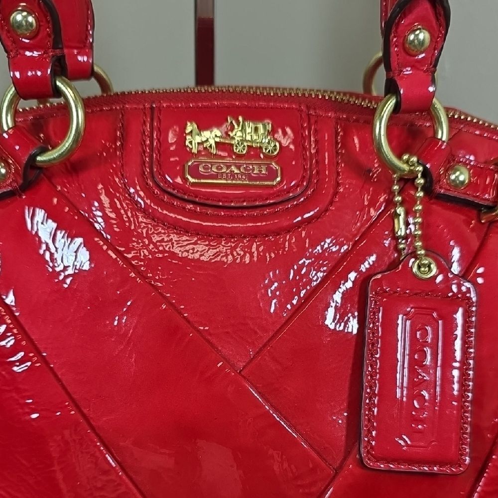 Coach Madison Diagonal Pleated Patent Leather Tote - Picture 3 of 13